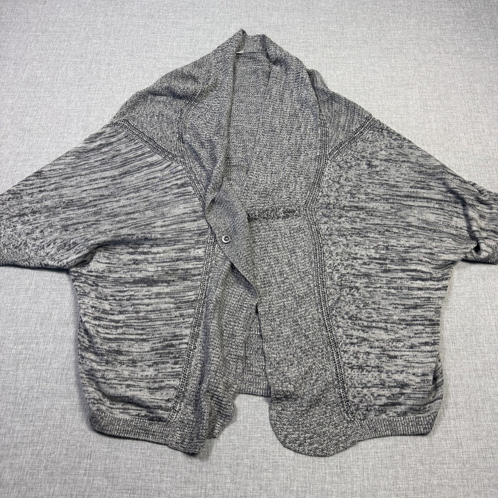 Lululemon Cardigan Womens M Gray Open-Knit Collared 3/4 Raglan Button Relaxed